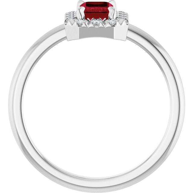 Sterling Silver Lab-Grown Ruby & 1/5 CTW Natural Diamond French-Set Halo-Style Ring