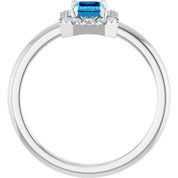 Sterling Silver Natural Blue Zircon & 1/5 CTW Natural Diamond French-Set Halo-Style Ring