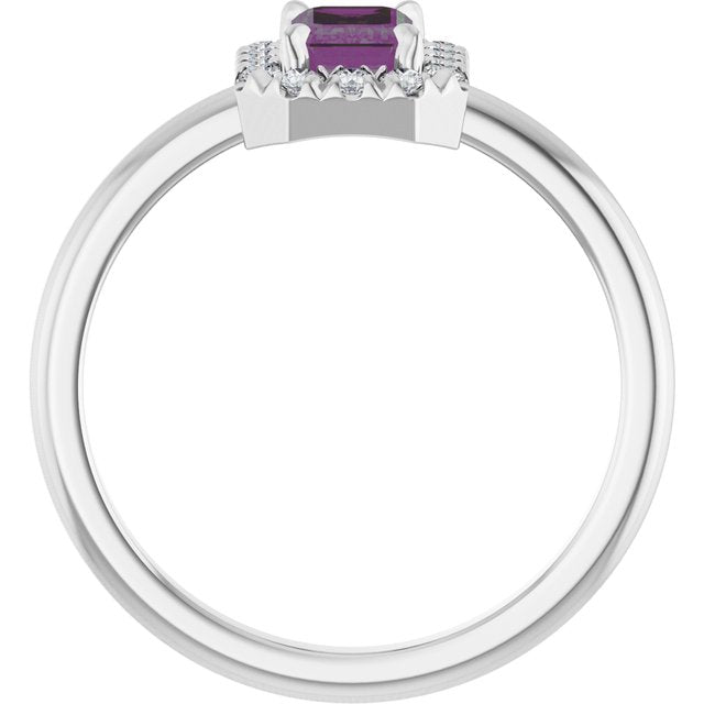 14K White Lab-Grown Alexandrite & 1/5 CTW Natural Diamond French-Set Halo-Style Ring