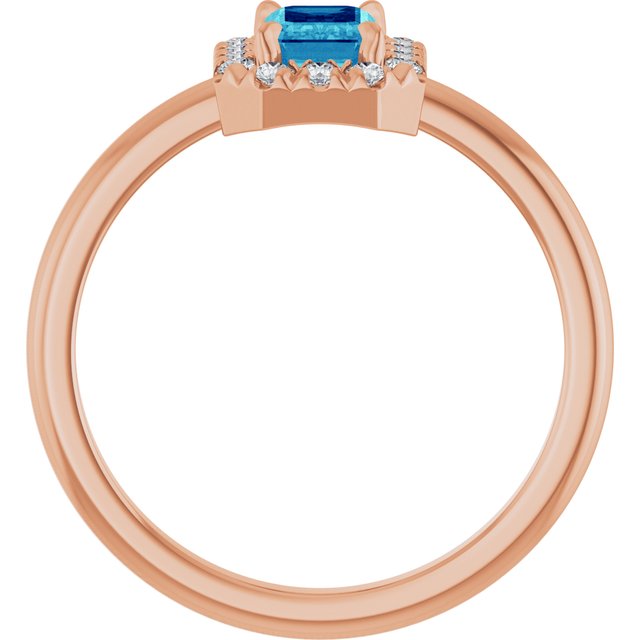 14K Rose Natural Blue Zircon & 1/5 CTW Natural Diamond French-Set Halo-Style Ring