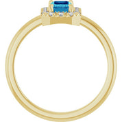 14K Yellow Natural Blue Zircon & 1/5 CTW Natural Diamond French-Set Halo-Style Ring