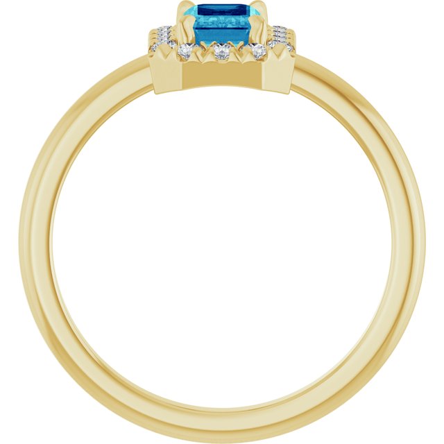 14K Yellow Natural Blue Zircon & 1/5 CTW Natural Diamond French-Set Halo-Style Ring