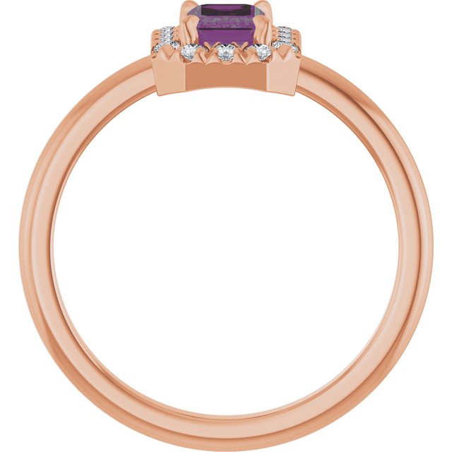 14K Rose Lab-Grown Alexandrite & 1/5 CTW Natural Diamond French-Set Halo-Style Ring