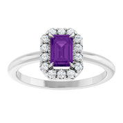 14K White Natural Amethyst & 1/5 CTW Natural Diamond French-Set Halo-Style Ring