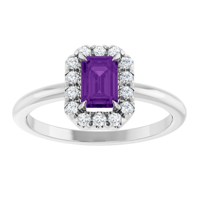 14K White Natural Amethyst & 1/5 CTW Natural Diamond French-Set Halo-Style Ring