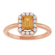 14K Rose Natural Citrine & 1/5 CTW Natural Diamond French-Set Halo-Style Ring