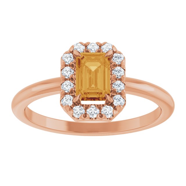 14K Rose Natural Citrine & 1/5 CTW Natural Diamond French-Set Halo-Style Ring