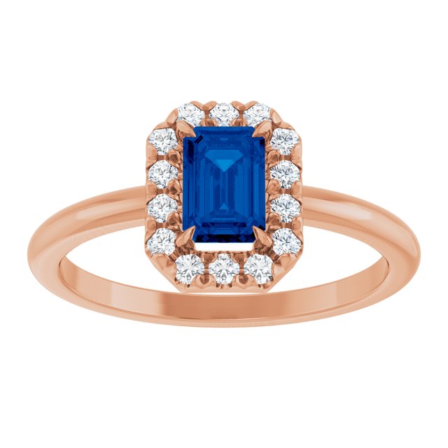 14K Rose Natural Blue Sapphire & 1/5 CTW Natural Diamond French-Set Halo-Style Ring