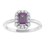 Sterling Silver Lab-Grown Alexandrite & 1/5 CTW Natural Diamond French-Set Halo-Style Ring