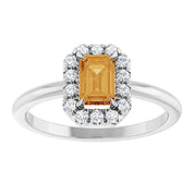 14K White Natural Citrine & 1/5 CTW Natural Diamond French-Set Halo-Style Ring