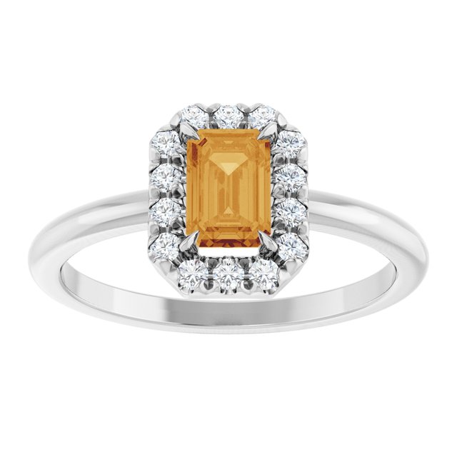 14K White Natural Citrine & 1/5 CTW Natural Diamond French-Set Halo-Style Ring