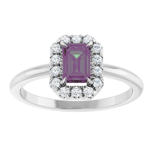14K White Lab-Grown Alexandrite & 1/5 CTW Natural Diamond French-Set Halo-Style Ring