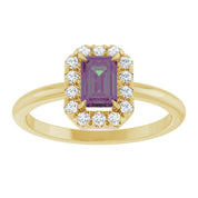 14K Yellow Lab-Grown Alexandrite & 1/5 CTW Natural Diamond French-Set Halo-Style Ring