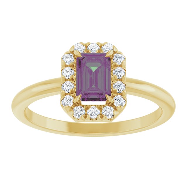 14K Yellow Lab-Grown Alexandrite & 1/5 CTW Natural Diamond French-Set Halo-Style Ring