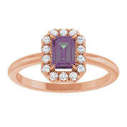 14K Rose Lab-Grown Alexandrite & 1/5 CTW Natural Diamond French-Set Halo-Style Ring