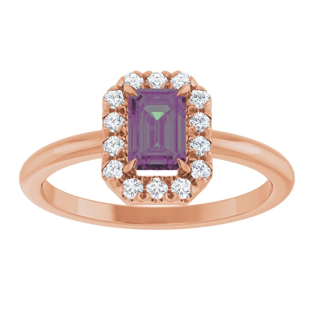 14K Rose Lab-Grown Alexandrite & 1/5 CTW Natural Diamond French-Set Halo-Style Ring