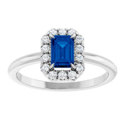 14K White Natural Blue Sapphire & 1/5 CTW Natural Diamond French-Set Halo-Style Ring