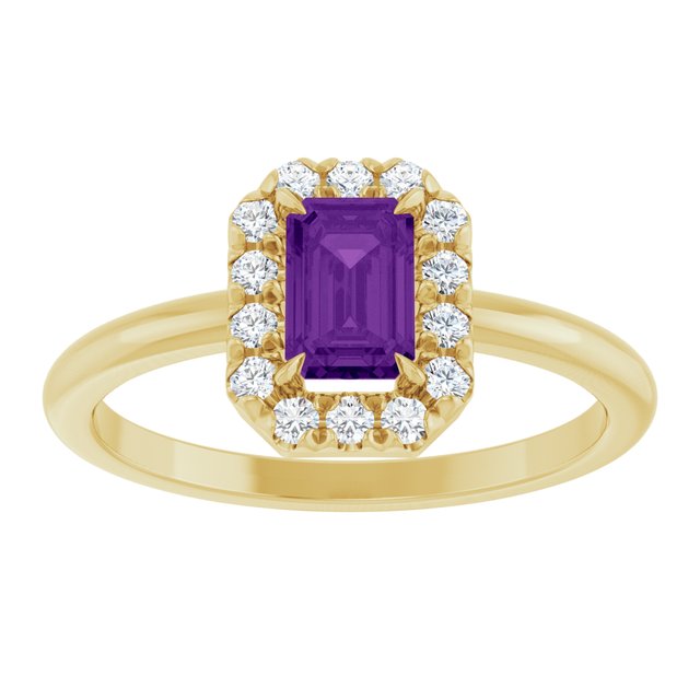 14K Yellow Natural Amethyst & 1/5 CTW Natural Diamond French-Set Halo-Style Ring