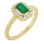 14K Yellow Natural Emerald & 1/5 CTW Natural Diamond French-Set Halo-Style Ring