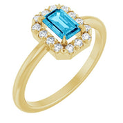 14K Yellow Natural Aquamarine & 1/5 CTW Natural Diamond French-Set Halo-Style Ring