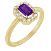 14K Yellow Natural Amethyst & 1/5 CTW Natural Diamond French-Set Halo-Style Ring