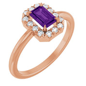 14K Rose Natural Amethyst & 1/5 CTW Natural Diamond French-Set Halo-Style Ring