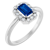14K White Natural Blue Sapphire & 1/5 CTW Natural Diamond French-Set Halo-Style Ring