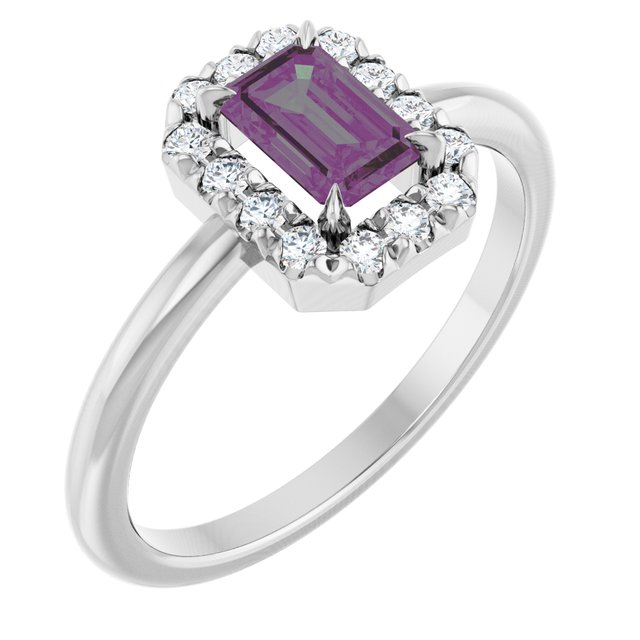 14K White Lab-Grown Alexandrite & 1/5 CTW Natural Diamond French-Set Halo-Style Ring
