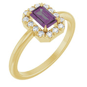 14K Yellow Lab-Grown Alexandrite & 1/5 CTW Natural Diamond French-Set Halo-Style Ring