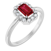 Sterling Silver Lab-Grown Ruby & 1/5 CTW Natural Diamond French-Set Halo-Style Ring