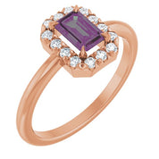 14K Rose Lab-Grown Alexandrite & 1/5 CTW Natural Diamond French-Set Halo-Style Ring