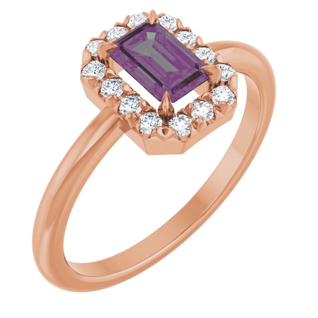 14K Rose Lab-Grown Alexandrite & 1/5 CTW Natural Diamond French-Set Halo-Style Ring