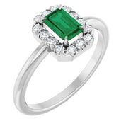 Sterling Silver Lab-Grown Emerald & 1/5 CTW Natural Diamond French-Set Halo-Style Ring