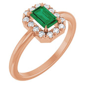 14K Rose Lab-Grown Emerald & 1/5 CTW Natural Diamond French-Set Halo-Style Ring