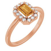 14K Rose Natural Citrine & 1/5 CTW Natural Diamond French-Set Halo-Style Ring