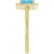 14K Yellow Natural Blue Zircon & 1/5 CTW Natural Diamond French-Set Halo-Style Ring