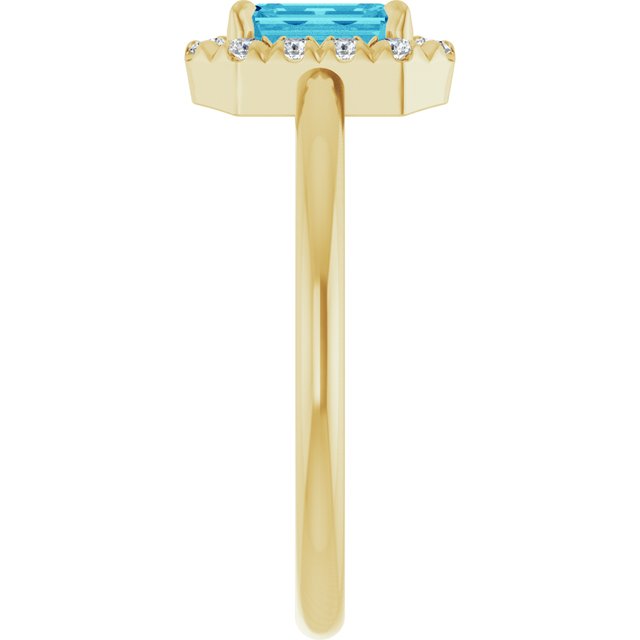 14K Yellow Natural Blue Zircon & 1/5 CTW Natural Diamond French-Set Halo-Style Ring