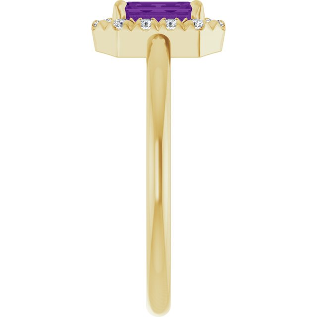 14K Yellow Natural Amethyst & 1/5 CTW Natural Diamond French-Set Halo-Style Ring