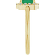 14K Yellow Natural Emerald & 1/5 CTW Natural Diamond French-Set Halo-Style Ring