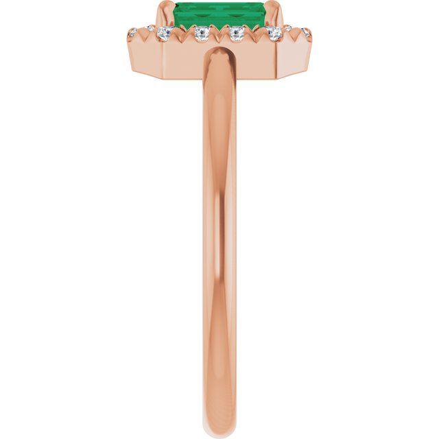 14K Rose Natural Emerald & 1/5 CTW Natural Diamond French-Set Halo-Style Ring