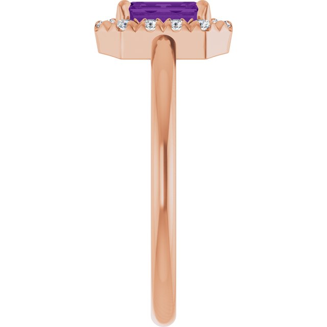 14K Rose Natural Amethyst & 1/5 CTW Natural Diamond French-Set Halo-Style Ring