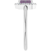 14K White Lab-Grown Alexandrite & 1/5 CTW Natural Diamond French-Set Halo-Style Ring