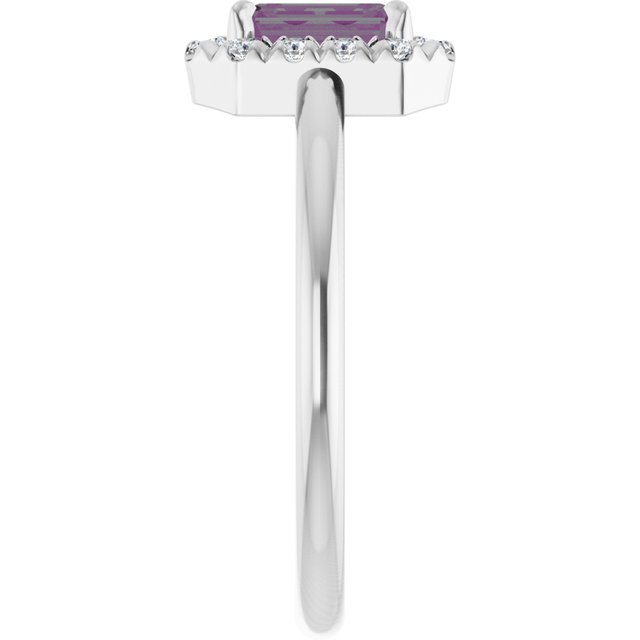 14K White Lab-Grown Alexandrite & 1/5 CTW Natural Diamond French-Set Halo-Style Ring