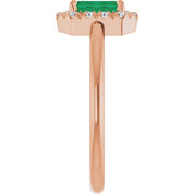 14K Rose Lab-Grown Emerald & 1/5 CTW Natural Diamond French-Set Halo-Style Ring
