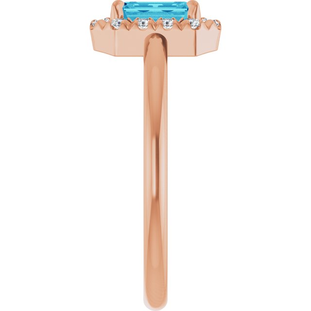 14K Rose Natural Blue Zircon & 1/5 CTW Natural Diamond French-Set Halo-Style Ring