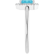 14K White Natural Blue Zircon & 1/5 CTW Natural Diamond French-Set Halo-Style Ring