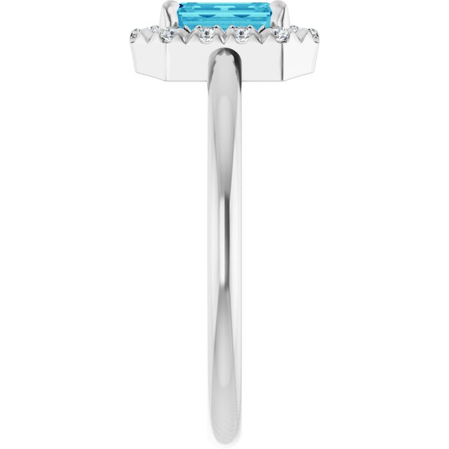 14K White Natural Blue Zircon & 1/5 CTW Natural Diamond French-Set Halo-Style Ring