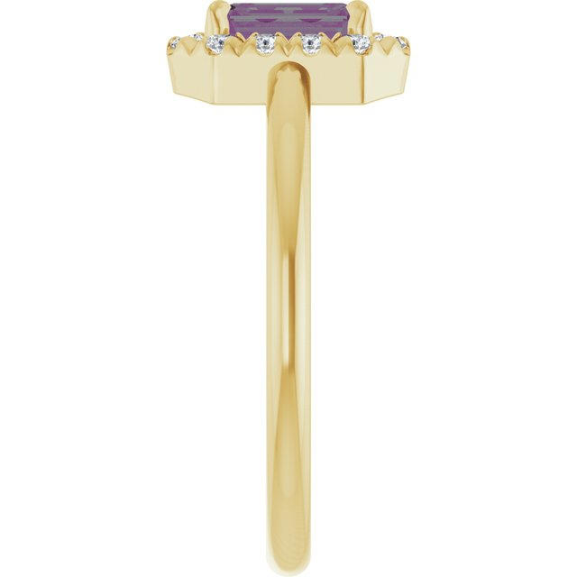 14K Yellow Lab-Grown Alexandrite & 1/5 CTW Natural Diamond French-Set Halo-Style Ring