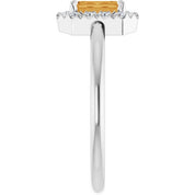 14K White Natural Citrine & 1/5 CTW Natural Diamond French-Set Halo-Style Ring