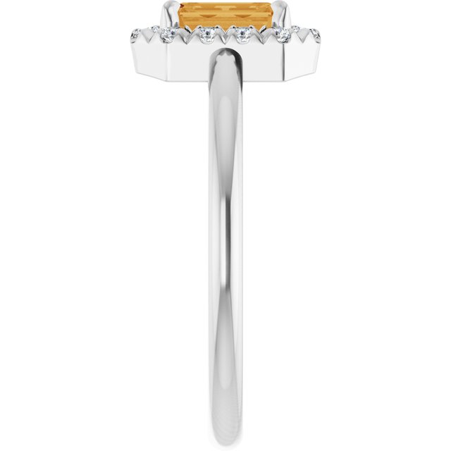 14K White Natural Citrine & 1/5 CTW Natural Diamond French-Set Halo-Style Ring